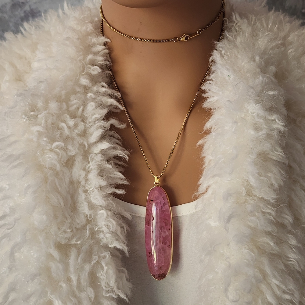 Johnny Was Gild Necklace Nugget Agate Large Stone 14K Gold Plated Chain